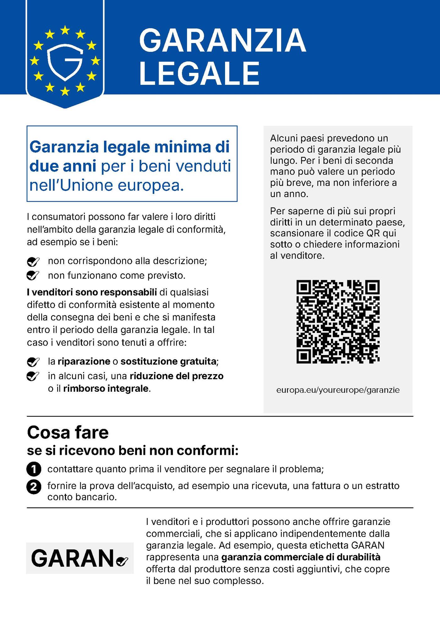 Avviso UE sulla garanzia legale – LEGAL GUARANTEE
